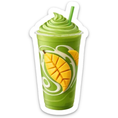 Iced Mango Matcha latte in a 16oz plastic cup sticker