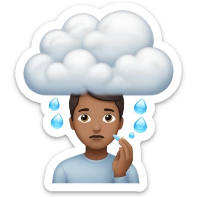 the items in the clound dont u underst<nd so it looks like hes thinking about that  sticker