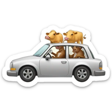 Two cows driving in a car sticker