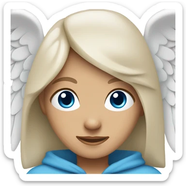 White brunette female Angel with blue eyes and dimples wearing a hoodie sticker