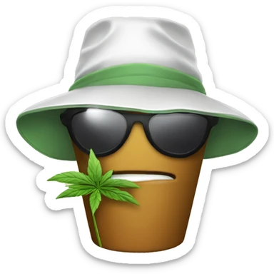 Weed plant wearing a bucket hat and sunglasses sticker