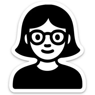 Asian girl with tan skin, short black hair, and glasses, solid filled icon sticker