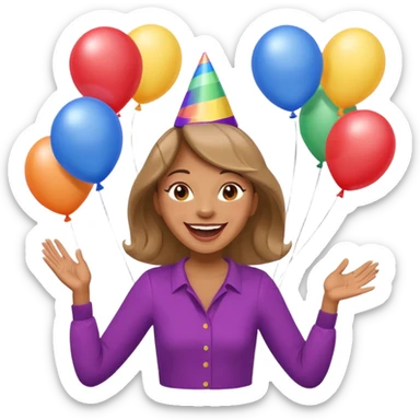 caricatura gorgi gales hembra celebrando feliz con globos y emocion  sticker