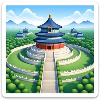 Cinematic Realistic Temple of Heaven Landmark Emoji, depicted with expansive historic architecture set in lush gardens rendered with lifelike detail and serene lighting. sticker