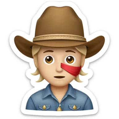 emoji with right eye bandaged with a cow boy hat sticker