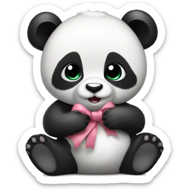 Baby Panda bear with a black little bow on chest holding a little toy  sticker