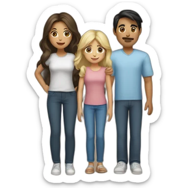 Family 4 people. I (blind girl blue eyes), dad (with black hair), mom (long blond hair) and brother with brown hair hud each other sticker