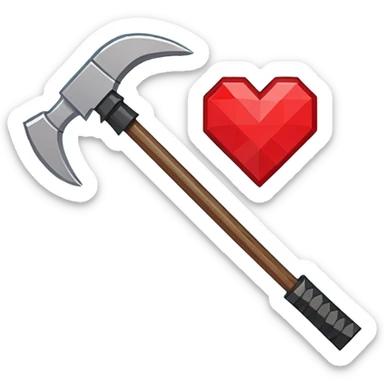 Minecraft hardcore mode blocky pickaxe with red heart danger vibe sticker