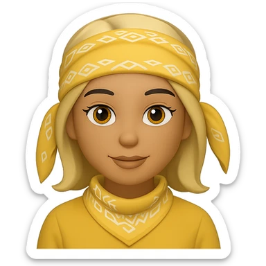 Create an image of a woman with a yellow bandana in the style of Apple emojis, with no background. The style should mimic the look of Apple emojis. sticker