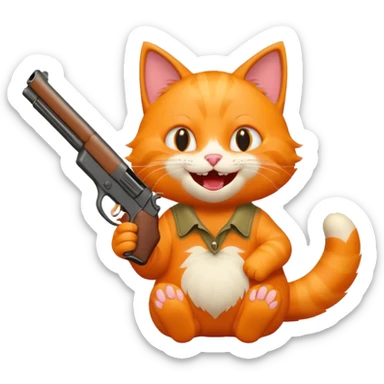 A cat with a gun laughing sticker