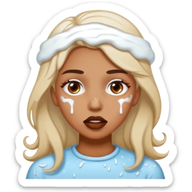 white icing on woman just on the mouth and eye area more splattered not in the hair sticker