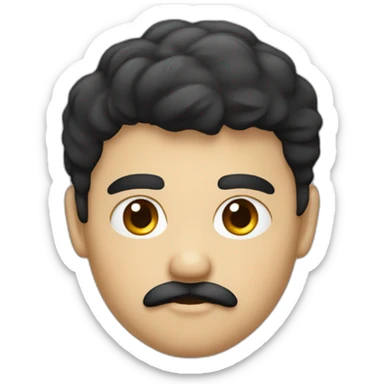 Fat, young, face color black, eye black, hair black, thin mustache think, sticker