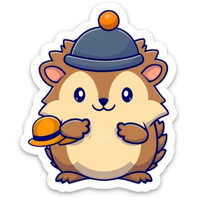 A hedgehog holding a hat in its hand sticker