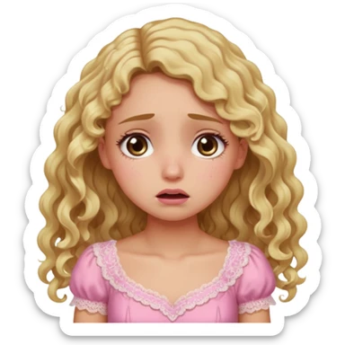 the girl is that criying with tears she has brown eyes and blond long hair curly pink dress  sticker