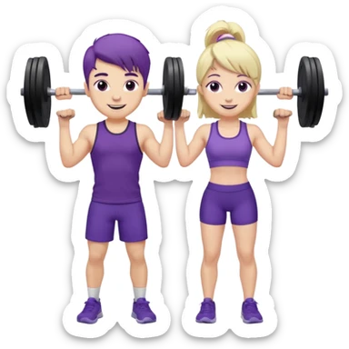 cute blonde boy smiling and lifting weights with pale girlfriend with dark purple hair sticker