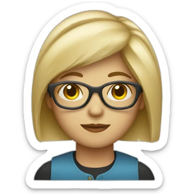 blonde visual designer with glasses and fringe sticker