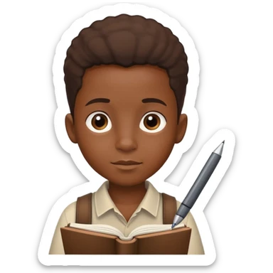 African boy student with brown skin writing with book and pen sticker