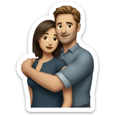 Man with brown hair hugs woman with dark brown hair sticker