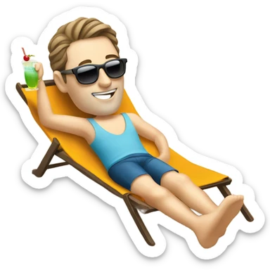 A white man is lying on the beach drinking a cocktail sticker