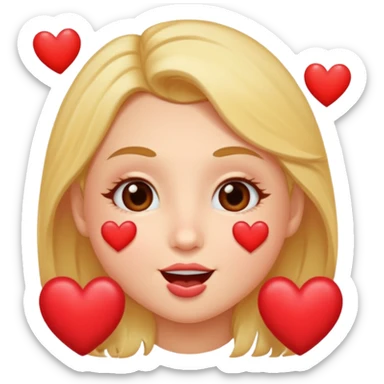 kiss face with lots of hearts sticker