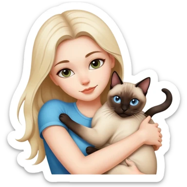 A beautiful and sexy white girl hugs a Siamese cat tightly sticker