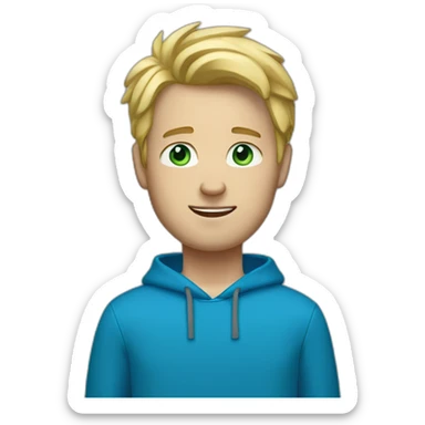 white guy with blue pants and a green hoodie with blonde hair and blue eyes sticker
