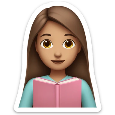fair-skinned girl with long and straight brown hair holding a baby-pink-colored book sticker