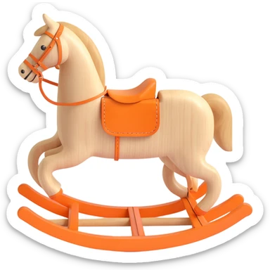 rocking horse, 3D style, raw wood with visible grain, minimal Hermès orange accent, simple design, no text sticker