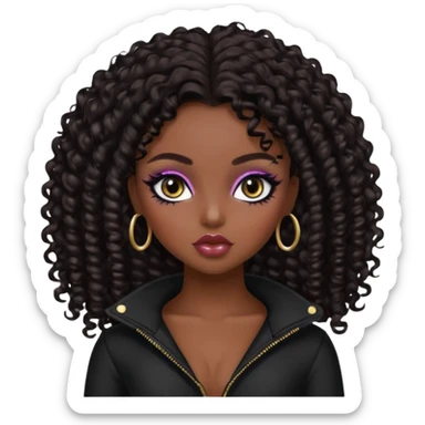 african beauty standard, dark curly hair, pretty makeup, pretty bratz baddie, black eyeliner sticker
