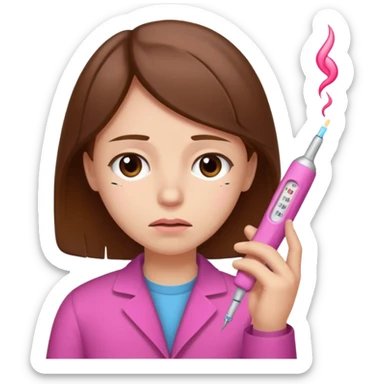 dolor de cabeza, garganta y un termómetro rosita con cabello marrón sticker