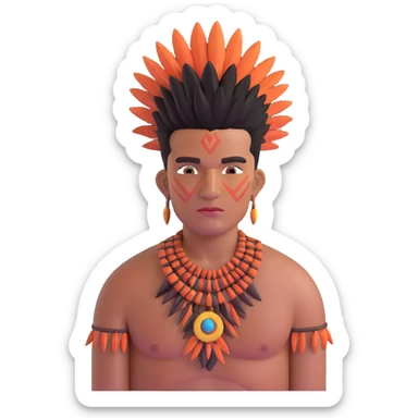 indigenous man with black mohawk hairstyle and reddish-copper skin tone, with Dois Irmãos Mountain (Two Brothers Mountain) of Rio de Janeiro in the background sticker