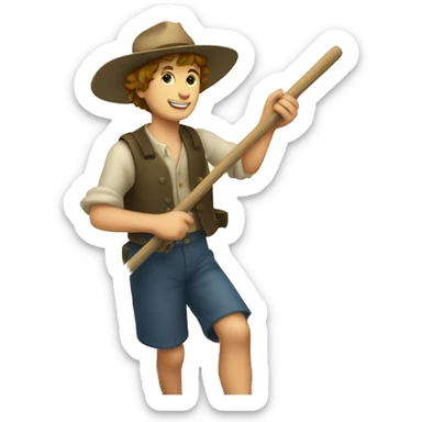 tom sawyer crossing a river on a raft  sticker