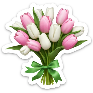 bouquet of white tulips and some pink tulips with a bow around it sticker
