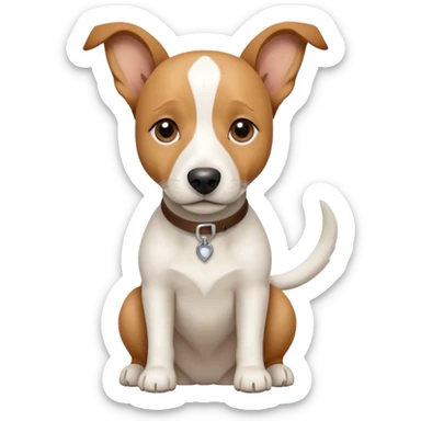 a full body facing front on of a buff white beagle cross jack russell terrier looking dog the size of a kelpie with light brown long ears resting on its face and a light brown patch above one eye and a large snout. the rest of the dog is completely white.  sticker