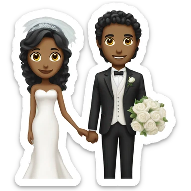 Bride with long black hair and groom with curly hair sticker