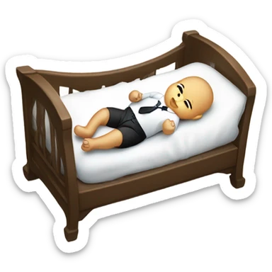 white newborn baby in a business suit lies in a cradle sticker