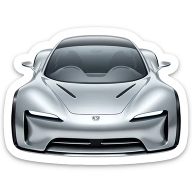A low-profile futuristic car emoji made of polished silver chrome, wide body stance, smooth aerodynamic shape, glossy metallic surface, soft reflections, luxury swag aesthetic, minimal details, iOS emoji style, centered on clean white background, studio lighting sticker