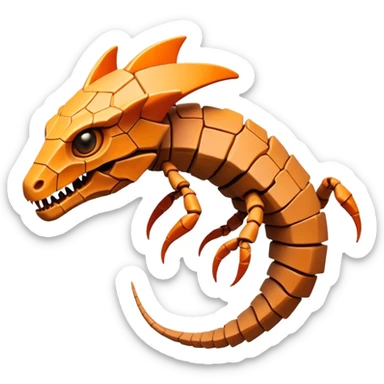 A serpentine creature with segmented exoskeleton resembling cracked clay, adorned with geometric crystalline growths that protrude at regular intervals along its spine and emit heat mirages.

 sticker