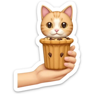 Create this which a hand holding a cat treat sticker