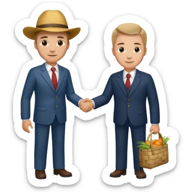 Man in a suit shaking hands with a farmer sticker