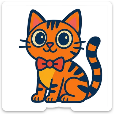 playful cat with oversized eyes and a bowtie sticker