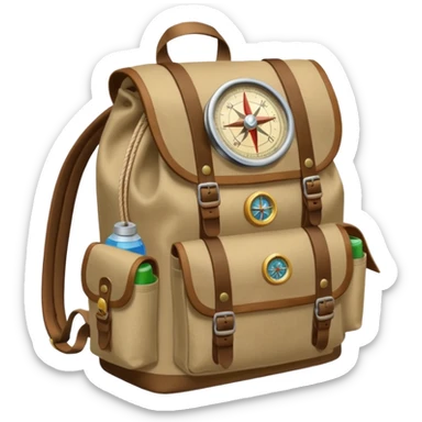 backpack with a lot of exploring items sticker