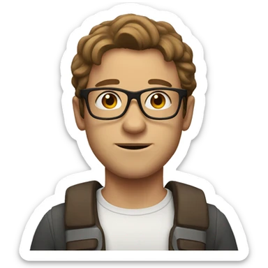 white nerd with shoulder length brown hair and red glassses sticker