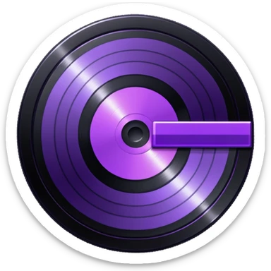 black pixel art record disc with a purple middle label, pixel art sticker