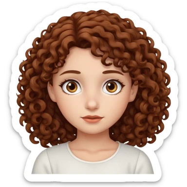 A girl with a white top and curly brown hair and brown cinnamon eyes sticker