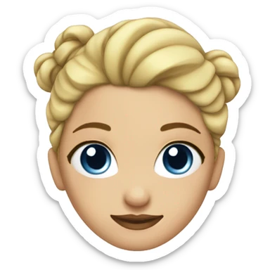 Blonde girl with blue eyes and hair gathered in one bun secured with a hairpin sticker