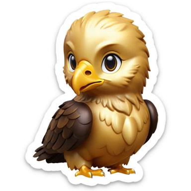 Cinematic Cute Golden Eagle Portrait Emoji, Head tilted playfully and inquisitively, featuring a compact, streamlined form with subtly ruffled, golden plumage and round, sparkling eyes full of spirited charm, Simplified yet irresistibly adorable features, highly detailed, glowing with a warm, inviting glow, high shine, affectionate and lively, stylized with a touch of whimsical aerial grace, soft glowing outline, capturing the essence of a mischievous yet endearing golden eagle that seems as if it could glide out of the screen into your heart! sticker