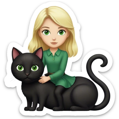 Blonde girl with green eyes who rides a giant black cat  sticker