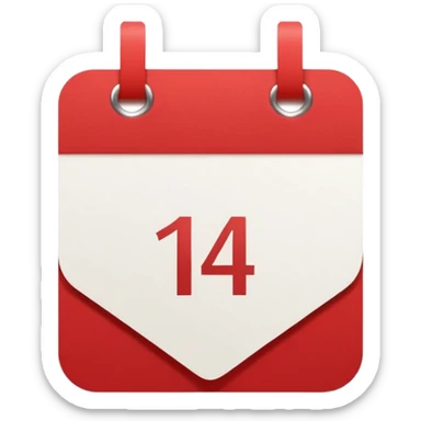 red and white calendar with the number "14" in a heart sticker