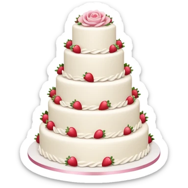 white wedding cake with strawberries and pink roses, no topper sticker